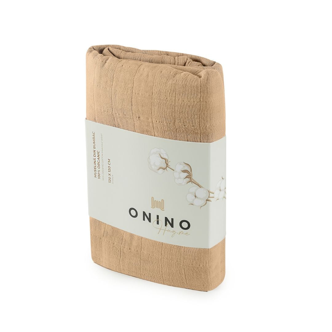 ONINO - Muselina multifunctionala din bumbac 100% organic, HUG.me, Oatmeal Beige, x1 bucata, 120 x 120 cm, certificata GOTS - gogobaby.ro