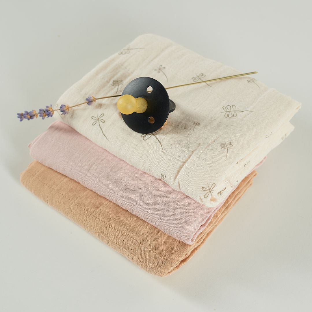 ONINO - Muselina multifunctionala din bumbac 100% organic, HUG.me, Pure Bloom, x3 bucati, 60 x 60 cm, certificata GOTS - gogobaby.ro