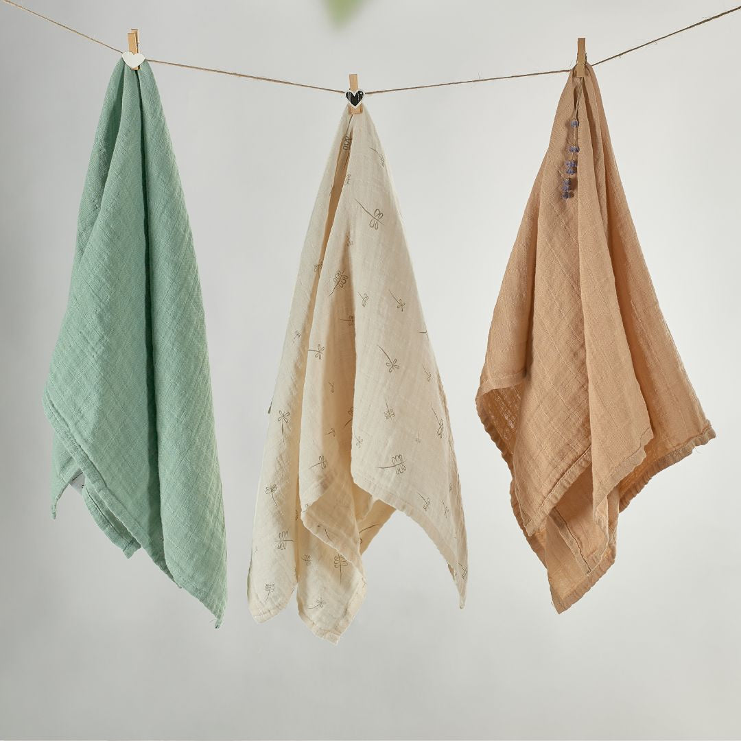 ONINO - Muselina multifunctionala din bumbac 100% organic, HUG.me, Pure Nature, x3 bucati, 60 x 60 cm, certificata GOTS - gogobaby.ro