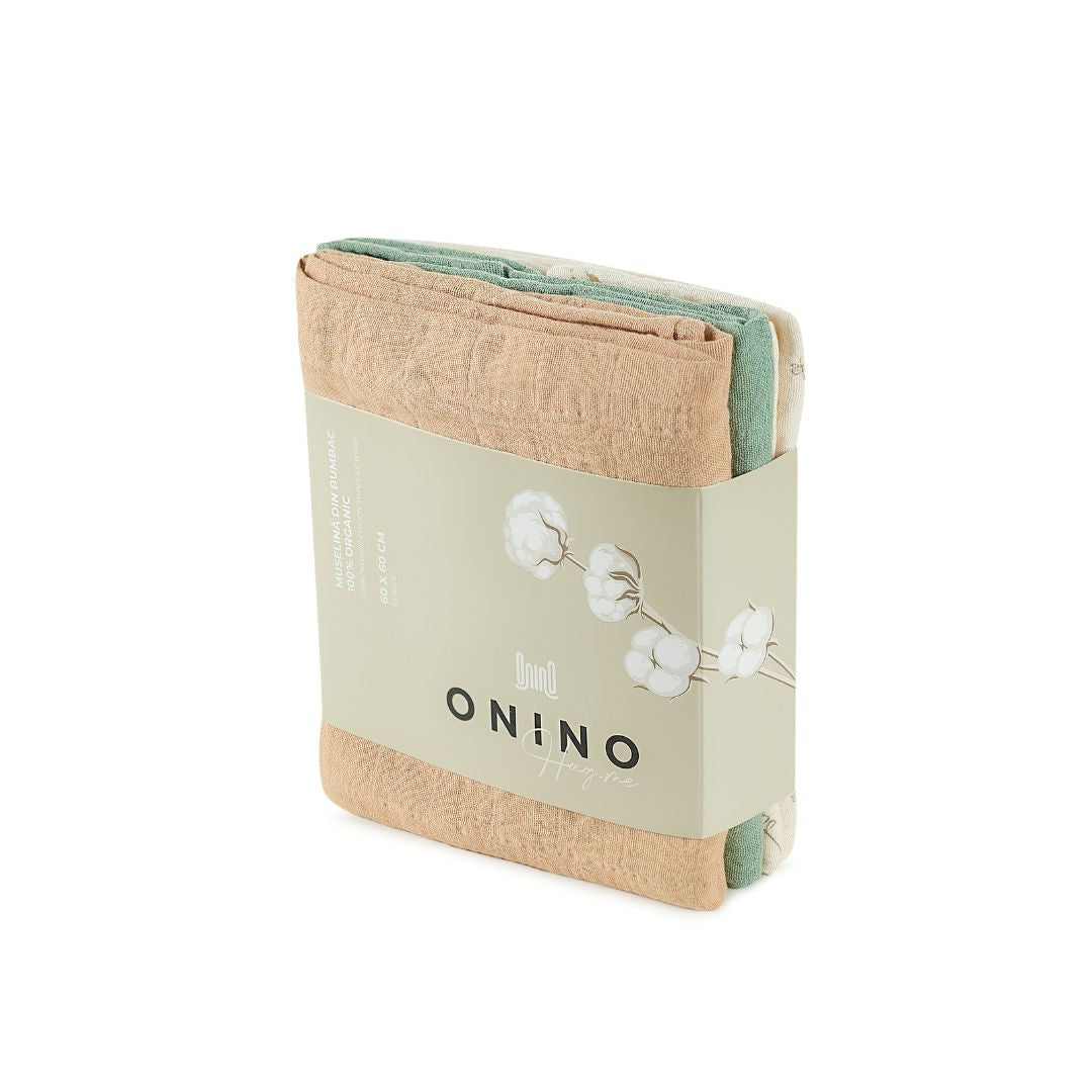 ONINO - Muselina multifunctionala din bumbac 100% organic, HUG.me, Pure Nature, x3 bucati, 60 x 60 cm, certificata GOTS - gogobaby.ro