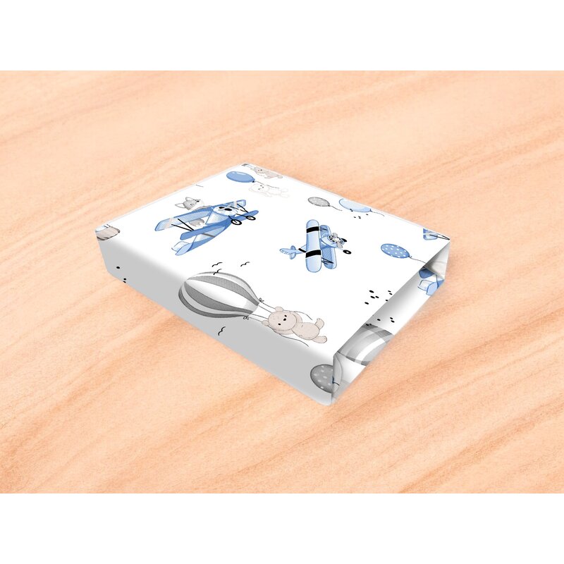 Cearceaf cu elastic, MimiNu, Pentru pat 160X80 cm, Din bumbac certificat Oeko Tex Standard 100, Blue Plane