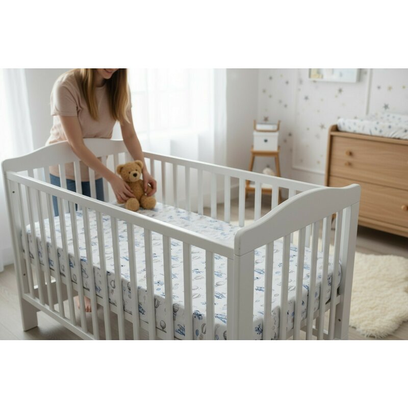 Cearceaf cu elastic, MimiNu, Pentru pat 160X80 cm, Din bumbac certificat Oeko Tex Standard 100, Blue Plane