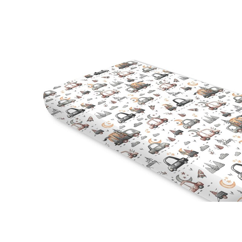 Cearceaf cu elastic, MimiNu, Pentru pat 160x80 cm, Din bumbac certificat Oeko Tex Standard 100, Cars Grey - gogobaby.ro
