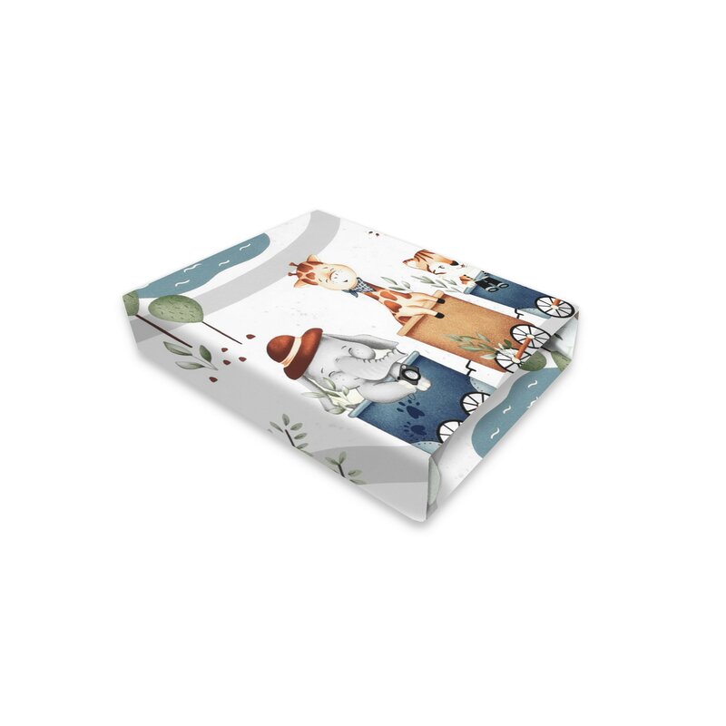 Cearceaf cu elastic, MimiNu, Pentru pat 160x80 cm, Din bumbac certificat Oeko Tex Standard 100, Design, Zoo in train