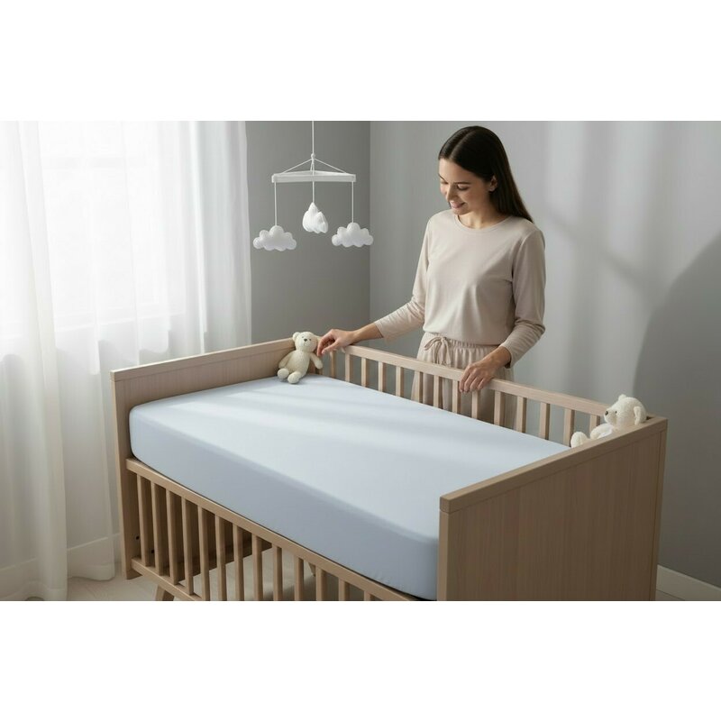 Cearceaf cu elastic, MimiNu, Pentru patut 120X60 cm, Din bumbac certificat Oeko Tex Standard 100, Colectia Royal, Blue