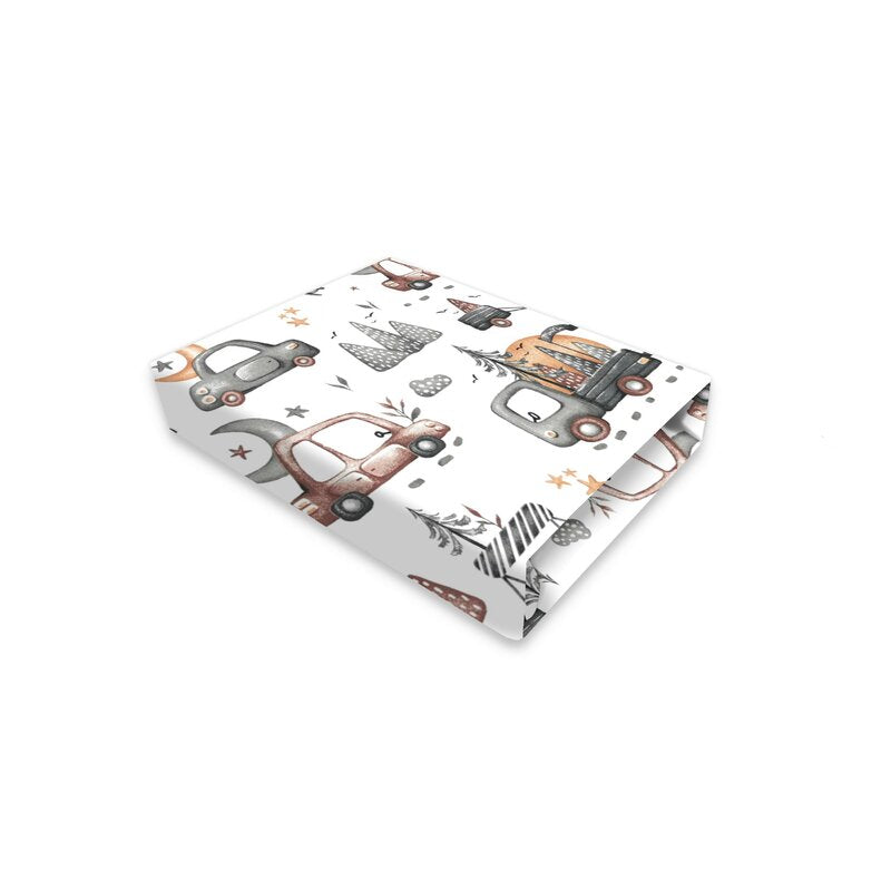 Cearceaf cu elastic, MimiNu, Pentru patut 120X60 cm, Din bumbac certificat Oeko Tex Standard 100, Design, Cars Grey