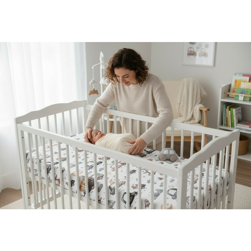Cearceaf cu elastic, MimiNu, Pentru patut 120X60 cm, Din bumbac certificat Oeko Tex Standard 100, Design, Cars Grey