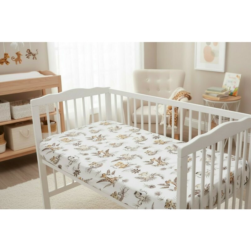 Cearceaf cu elastic, MimiNu, Pentru patut 120X60 cm, Din bumbac certificat Oeko Tex Standard 100, Savanna