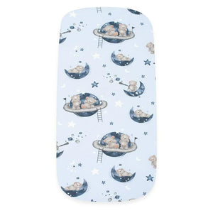 Cearceaf cu elastic, New Baby, Pentru landou, Din Bumbac certificat Oeko-Tex 100, 35 x 75 cm, 0 luni+, Teddy bear in space