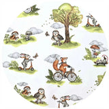 Cearceaf cu elastic, Qmini, Pentru landou, carucior si cosulet, Dimensiune 80x35 cm, Din bumbac certificat Oeko Tex Standard 100, Fox on bikes Natural