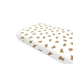 Cearceaf cu elastic, Qmini, Pentru pat 160x80 cm, Din bumbac certificat Oeko Tex Standard 100, Design, Teddy Toys