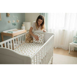 Cearceaf cu elastic, Qmini, Pentru pat 160x80 cm, Din bumbac certificat Oeko Tex Standard 100, Design, Teddy Toys