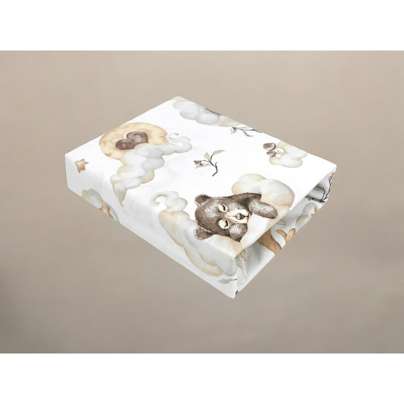 Cearceaf cu elastic, Qmini, Pentru patut co-sleeper, Aurora, Dimensiune 76 x 43 cm, Din bumbac certificat Oeko Tex Standard 100, Teddy Bear and Friends Beige
