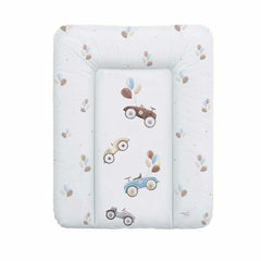 Saltea de infasat, Ceba Baby moale Retro Cars, Fara ftalati, 70 x 50 cm, Alb/Bej