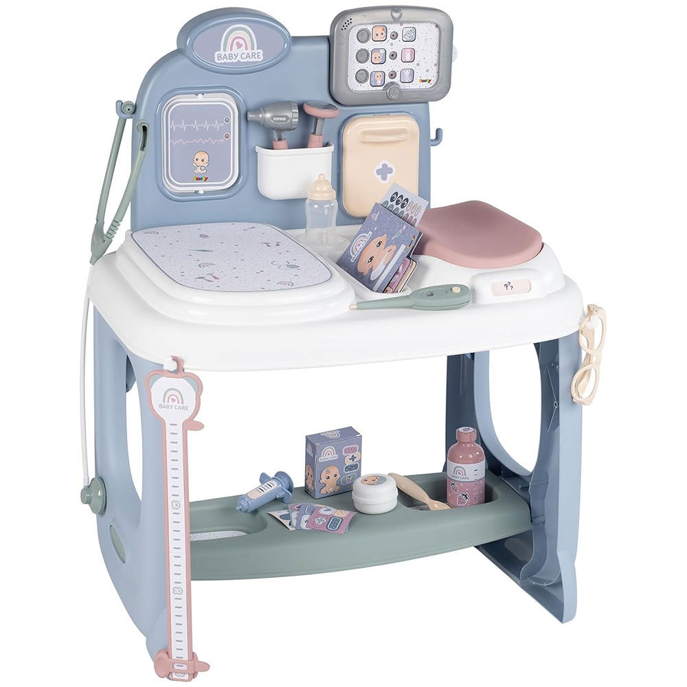 Centru de ingrijire pentru papusi Smoby Baby Care Center albastru cu accesorii - gogobaby.ro
