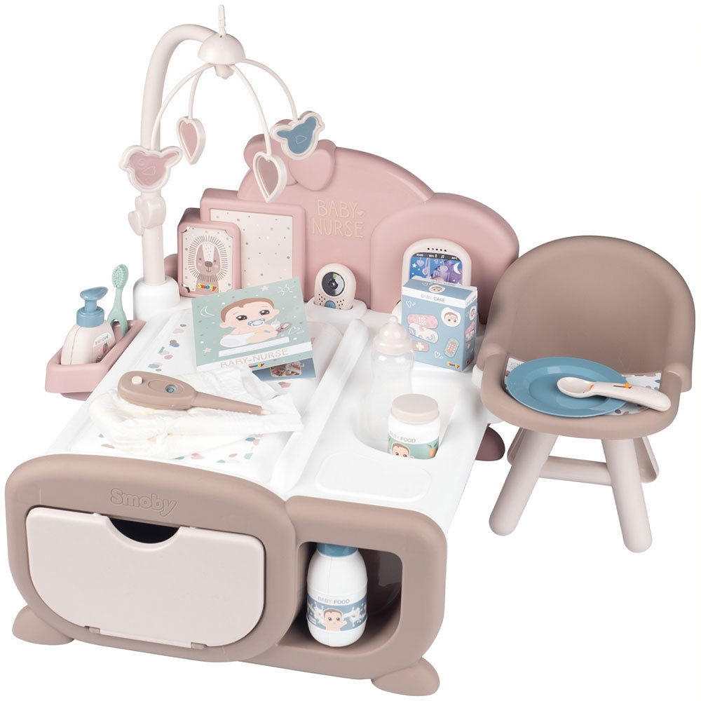 Centru de ingrijire pentru papusi Smoby Baby Nurse Cocoon Nursery crem cu accesorii - gogobaby.ro