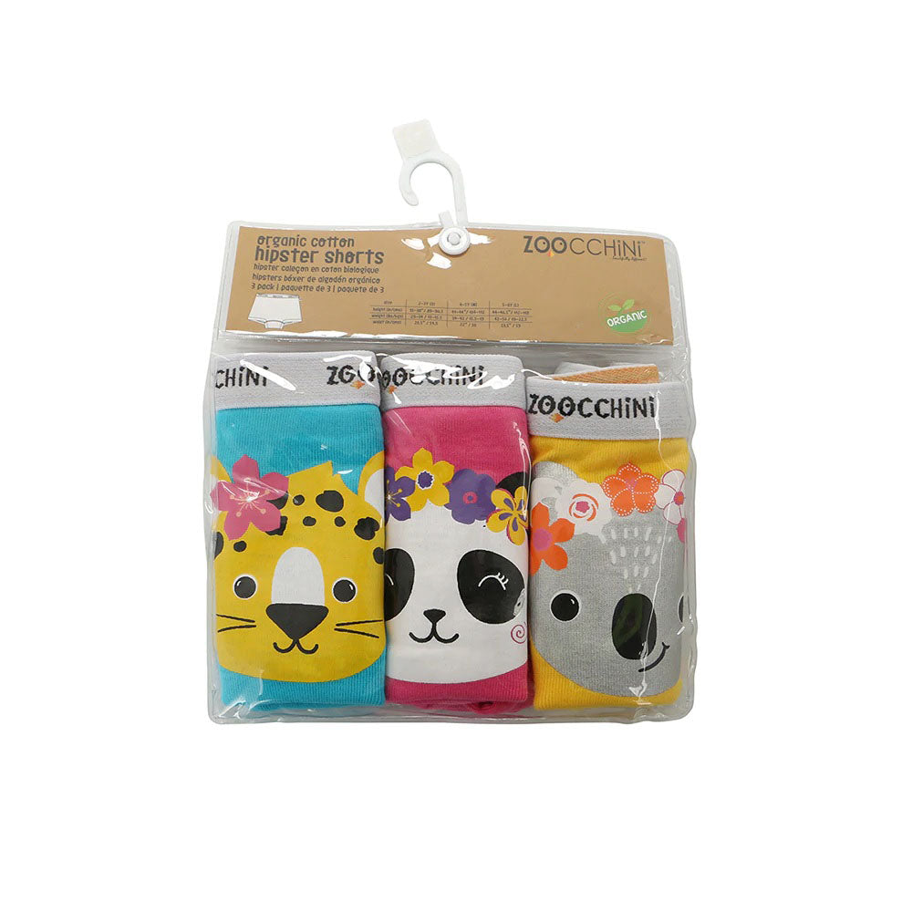 Boxeri din bumbac organic, pentru fete, Zoocchini Flower Power, 4-5 ani - set 3 buc
