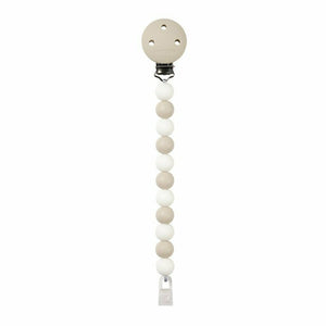 Clema pentru suzeta, Nattou, 100% silicon fara BPA, Cu sistem de prindere la suzeta, Cu margele, 30x7x18 cm, Neutru/Alb