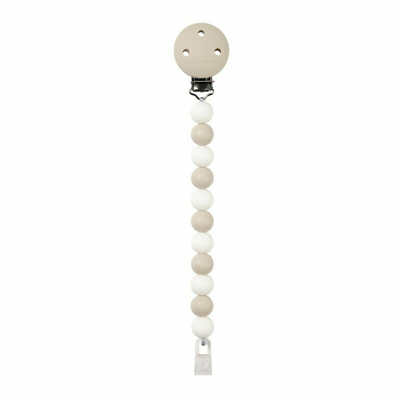 Clema pentru suzeta, Nattou, 100% silicon fara BPA, Cu sistem de prindere la suzeta, Cu margele, 30x7x18 cm, Neutru/Alb