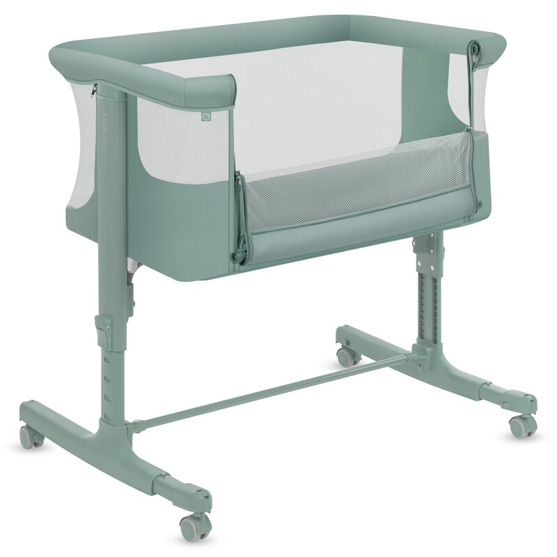 Patut co-sleeper, Lionelo, Aurora, 3 in 1, Cu leganare si setare unghiulara, Saltea cu densitate T25 si geanta transport, Reglabil in 5 pozitii pe inaltime, Pana la 9 kg, 0 luni+, 85x60x66 cm, EN 1130:2019+AC:2020, EN 16890:2, Verde