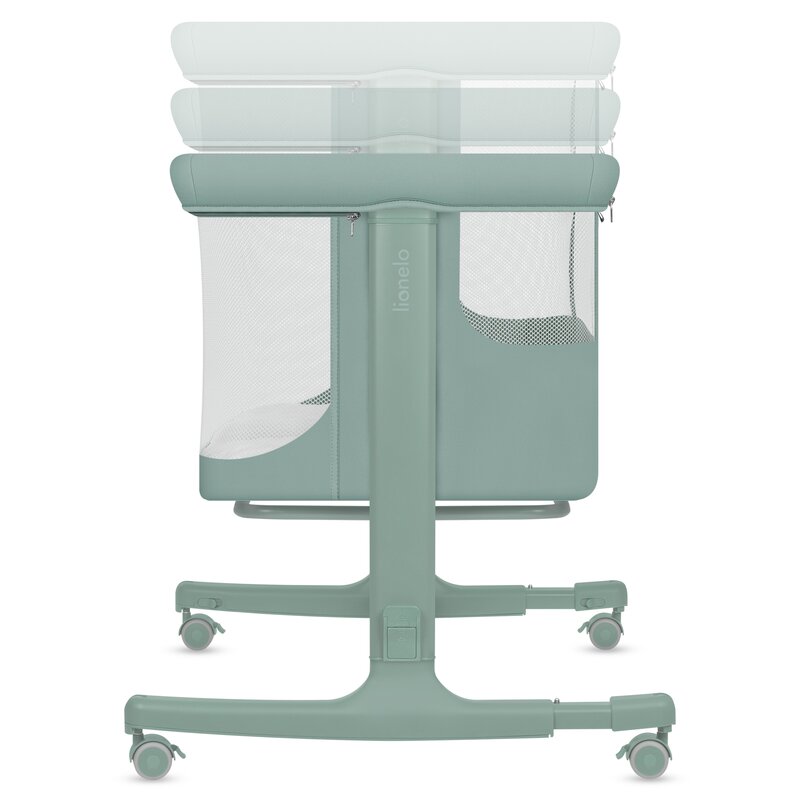 Patut co-sleeper, Lionelo, Aurora, 3 in 1, Cu leganare si setare unghiulara, Saltea cu densitate T25 si geanta transport, Reglabil in 5 pozitii pe inaltime, Pana la 9 kg, 0 luni+, 85x60x66 cm, EN 1130:2019+AC:2020, EN 16890:2, Verde