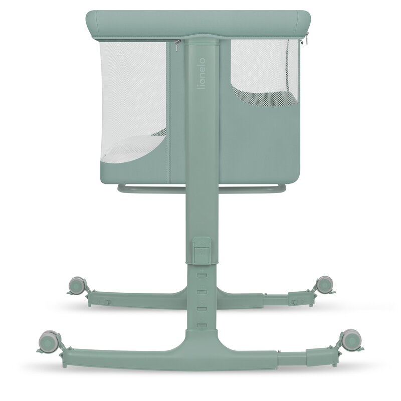 Patut co-sleeper, Lionelo, Aurora, 3 in 1, Cu leganare si setare unghiulara, Saltea cu densitate T25 si geanta transport, Reglabil in 5 pozitii pe inaltime, Pana la 9 kg, 0 luni+, 85x60x66 cm, EN 1130:2019+AC:2020, EN 16890:2, Verde