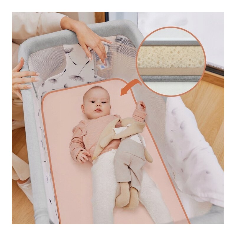 Patut co-sleeper, Lionelo, Aurora, 3 in 1, Cu leganare si setare unghiulara, Saltea cu densitate T25 si geanta transport, Reglabil in 5 pozitii pe inaltime, Pana la 9 kg, 0 luni+, 85x60x66 cm, EN 1130:2019+AC:2020, EN 16890:2, Verde