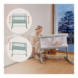 Patut co-sleeper, Lionelo, Aurora, 3 in 1, Cu leganare si setare unghiulara, Saltea cu densitate T25 si geanta transport, Reglabil in 5 pozitii pe inaltime, Pana la 9 kg, 0 luni+, 85x60x66 cm, EN 1130:2019+AC:2020, EN 16890:2, Verde