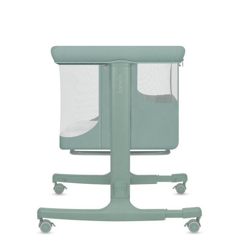 Patut co-sleeper, Lionelo, Aurora, 3 in 1, Cu leganare si setare unghiulara, Saltea cu densitate T25 si geanta transport, Reglabil in 5 pozitii pe inaltime, Pana la 9 kg, 0 luni+, 85x60x66 cm, EN 1130:2019+AC:2020, EN 16890:2, Verde