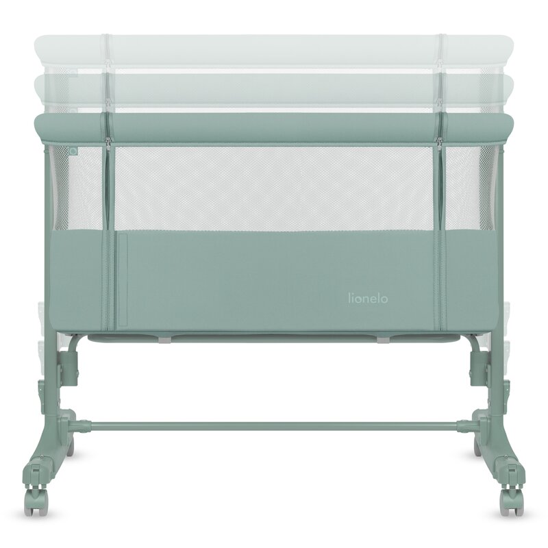 Patut co-sleeper, Lionelo, Aurora, 3 in 1, Cu leganare si setare unghiulara, Saltea cu densitate T25 si geanta transport, Reglabil in 5 pozitii pe inaltime, Pana la 9 kg, 0 luni+, 85x60x66 cm, EN 1130:2019+AC:2020, EN 16890:2, Verde