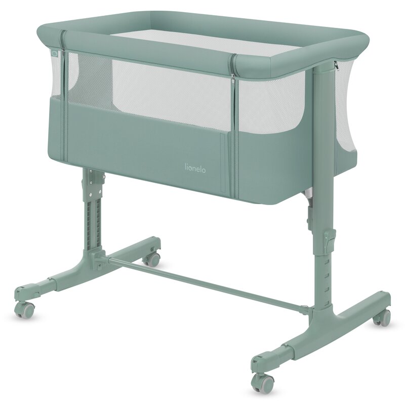 Patut co-sleeper, Lionelo, Aurora, 3 in 1, Cu leganare si setare unghiulara, Saltea cu densitate T25 si geanta transport, Reglabil in 5 pozitii pe inaltime, Pana la 9 kg, 0 luni+, 85x60x66 cm, EN 1130:2019+AC:2020, EN 16890:2, Verde