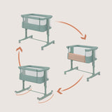 Patut co-sleeper, Lionelo, Aurora, 3 in 1, Cu leganare si setare unghiulara, Saltea cu densitate T25 si geanta transport, Reglabil in 5 pozitii pe inaltime, Pana la 9 kg, 0 luni+, 85x60x66 cm, EN 1130:2019+AC:2020, EN 16890:2, Verde