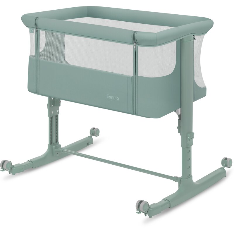 Patut co-sleeper, Lionelo, Aurora, 3 in 1, Cu leganare si setare unghiulara, Saltea cu densitate T25 si geanta transport, Reglabil in 5 pozitii pe inaltime, Pana la 9 kg, 0 luni+, 85x60x66 cm, EN 1130:2019+AC:2020, EN 16890:2, Verde