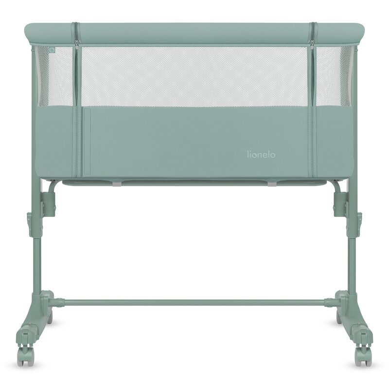 Patut co-sleeper, Lionelo, Aurora, 3 in 1, Cu leganare si setare unghiulara, Saltea cu densitate T25 si geanta transport, Reglabil in 5 pozitii pe inaltime, Pana la 9 kg, 0 luni+, 85x60x66 cm, EN 1130:2019+AC:2020, EN 16890:2, Verde