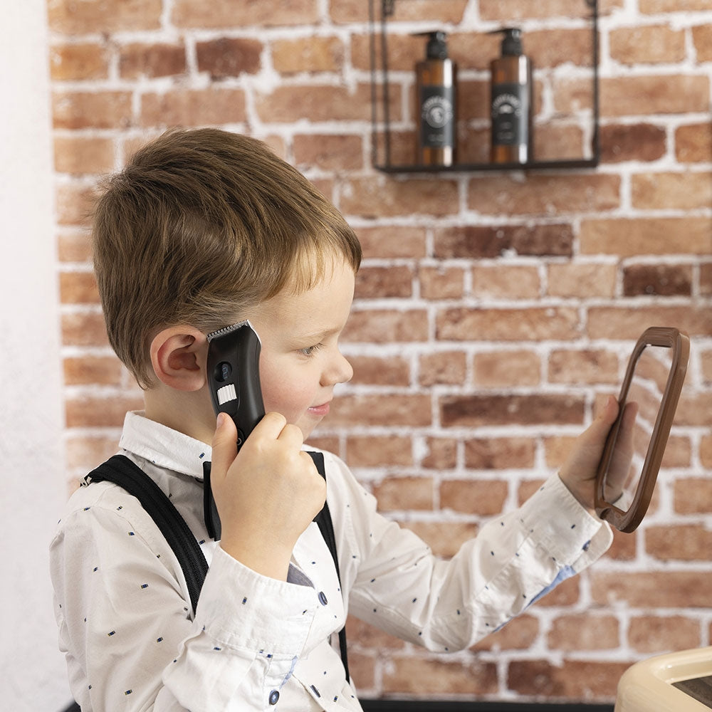 Salon coafura pentru copii Smoby Barber Shop, Barber and Cut negru - gogobaby.ro