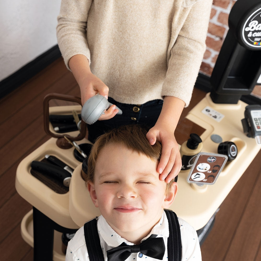 Salon coafura pentru copii Smoby Barber Shop, Barber and Cut negru - gogobaby.ro