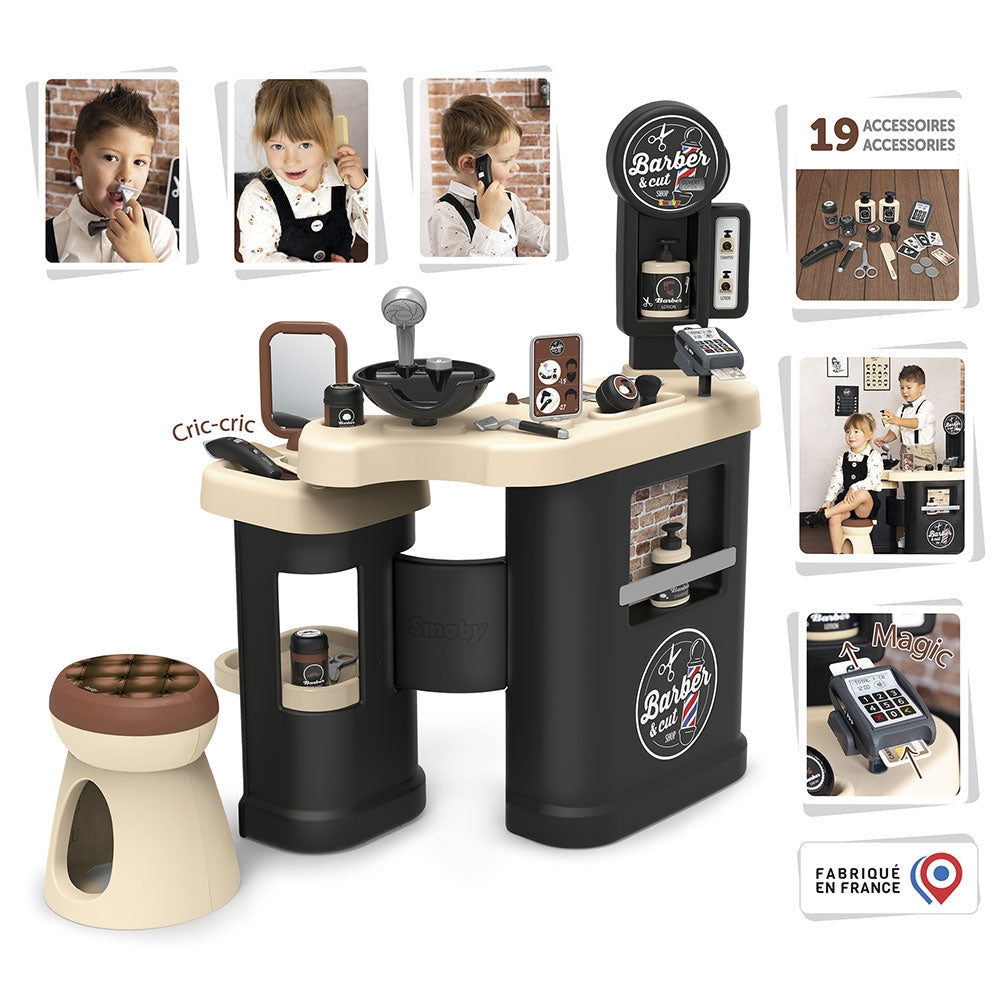 Salon coafura pentru copii Smoby Barber Shop, Barber and Cut negru - gogobaby.ro