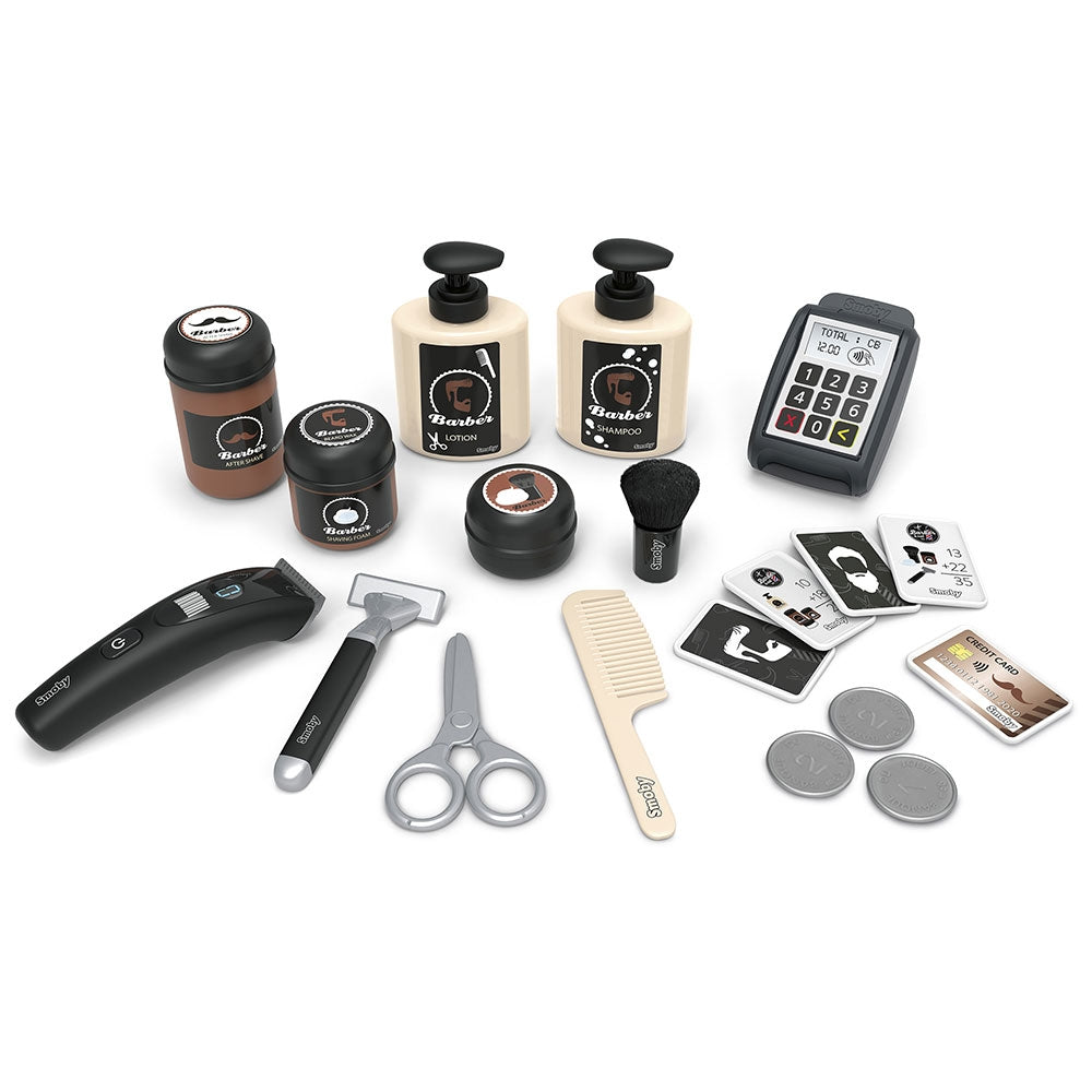 Salon coafura pentru copii Smoby Barber Shop, Barber and Cut negru - gogobaby.ro