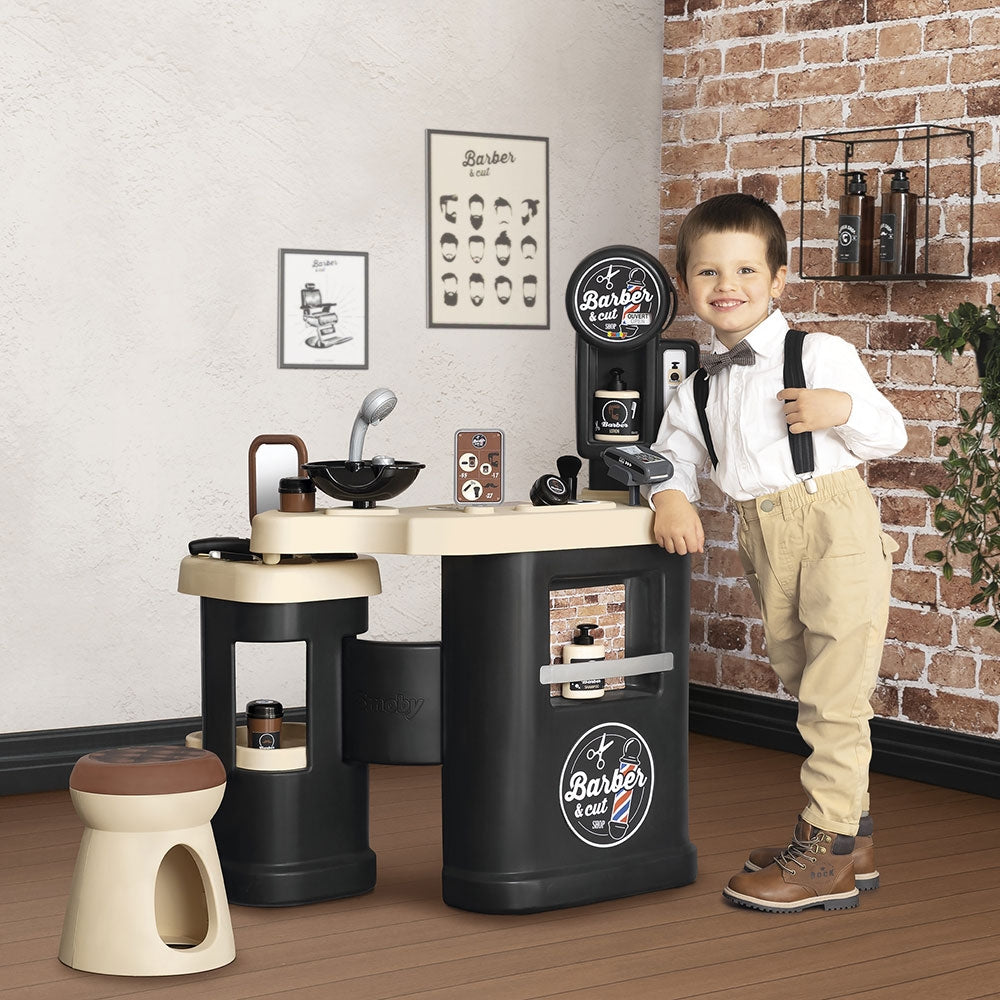 Salon coafura pentru copii Smoby Barber Shop, Barber and Cut negru - gogobaby.ro
