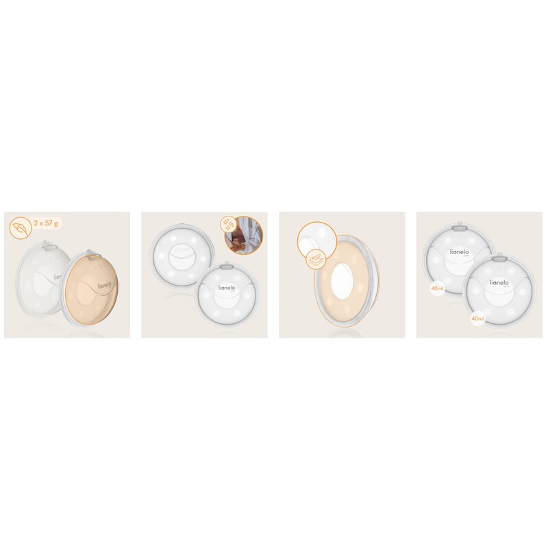 Colector de lapte, Lionelo, Milky, 2 buc, Se potriveste tuturor sutienelor, Cutie depozitare igienica inclusa, Fara bisfenol A, Capacitate 40 ml, Transparent