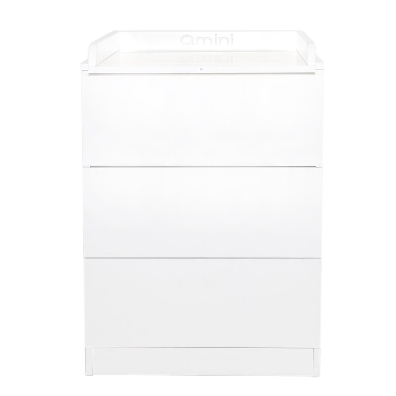 Comoda, Qmini, Wladi, Cu masa pentru infasat demontabila, Cu 3 sertare, Din pal+placa HDF, Alb - gogobaby.ro