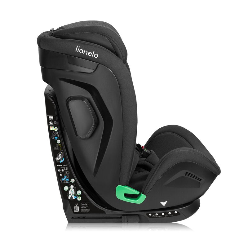 Scaun auto, Lionelo, Harper i-Size, Isofix, Cu centura TopTether, Cu spatar inclinabil in 5 pozitii, Cu tetiera reglabila in 13 pozitii, Cu tehnologie Dri Seat, Instalare cu fata inainte, 9-36 kg, 76-150 cm, Conform cu ECE R129, Gri