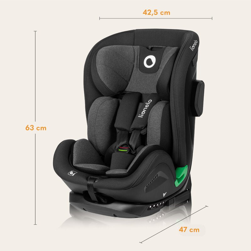 Scaun auto, Lionelo, Harper i-Size, Isofix, Cu centura TopTether, Cu spatar inclinabil in 5 pozitii, Cu tetiera reglabila in 13 pozitii, Cu tehnologie Dri Seat, Instalare cu fata inainte, 9-36 kg, 76-150 cm, Conform cu ECE R129, Gri - gogobaby.ro