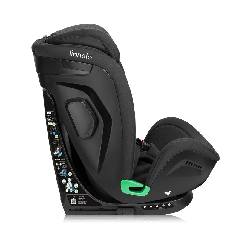 Scaun auto, Lionelo, Harper i-Size, Isofix, Cu centura TopTether, Cu spatar inclinabil in 5 pozitii, Cu tetiera reglabila in 13 pozitii, Cu tehnologie Dri Seat, Instalare cu fata inainte, 9-36 kg, 76-150 cm, Conform cu ECE R129, Gri