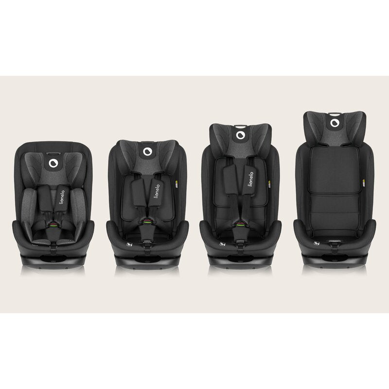 Scaun auto, Lionelo, Harper i-Size, Isofix, Cu centura TopTether, Cu spatar inclinabil in 5 pozitii, Cu tetiera reglabila in 13 pozitii, Cu tehnologie Dri Seat, Instalare cu fata inainte, 9-36 kg, 76-150 cm, Conform cu ECE R129, Gri