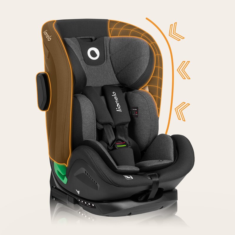 Scaun auto, Lionelo, Harper i-Size, Isofix, Cu centura TopTether, Cu spatar inclinabil in 5 pozitii, Cu tetiera reglabila in 13 pozitii, Cu tehnologie Dri Seat, Instalare cu fata inainte, 9-36 kg, 76-150 cm, Conform cu ECE R129, Gri - gogobaby.ro