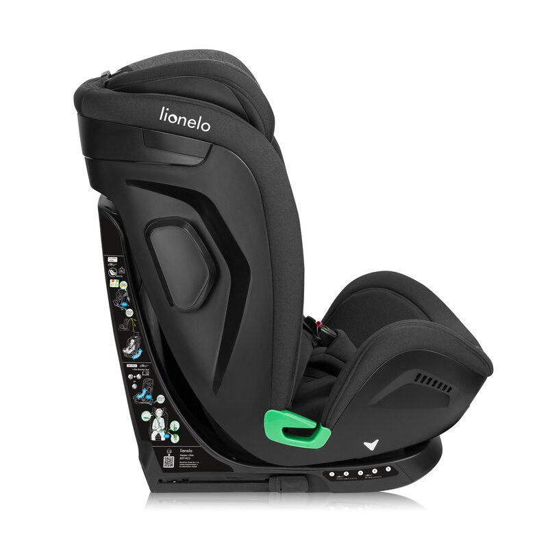 Scaun auto, Lionelo, Harper i-Size, Isofix, Cu centura TopTether, Cu spatar inclinabil in 5 pozitii, Cu tetiera reglabila in 13 pozitii, Cu tehnologie Dri Seat, Instalare cu fata inainte, 9-36 kg, 76-150 cm, Conform cu ECE R129, Gri