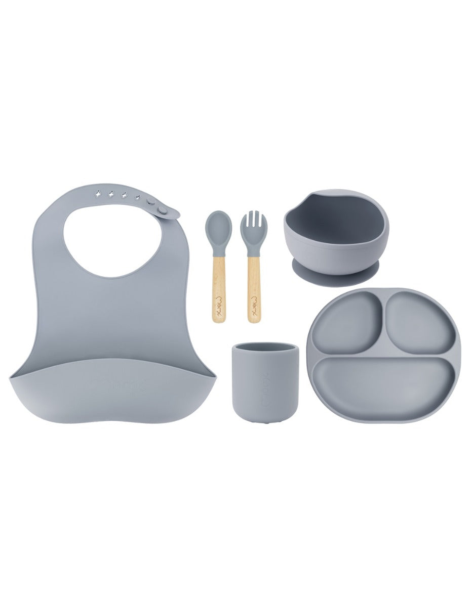 Set pentru diversificare din silicon, Momi Ami - Grey - gogobaby.ro
