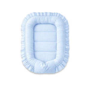 Cosulet bebelus, MimiNu, Pentru dormit, Baby Nest 55 x 75 cm, Cu Volanase, Husa 100% bumbac, Din bumbac certificat Oeko Tex Standard 100, Colectia Royal, Blue