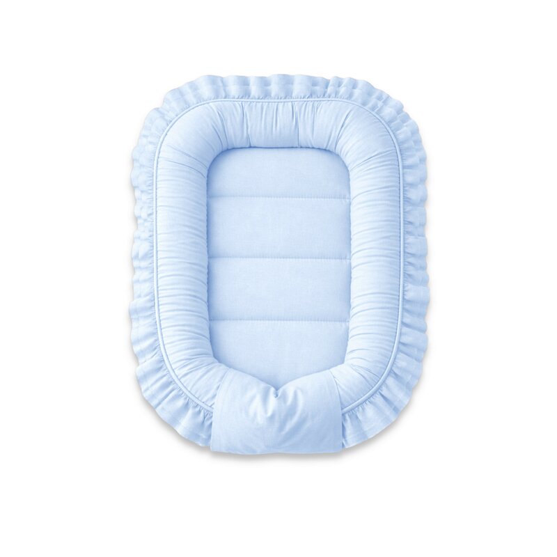 Cosulet bebelus, MimiNu, Pentru dormit, Baby Nest 55 x 75 cm, Cu Volanase, Husa 100% bumbac, Din bumbac certificat Oeko Tex Standard 100, Colectia Royal, Blue
